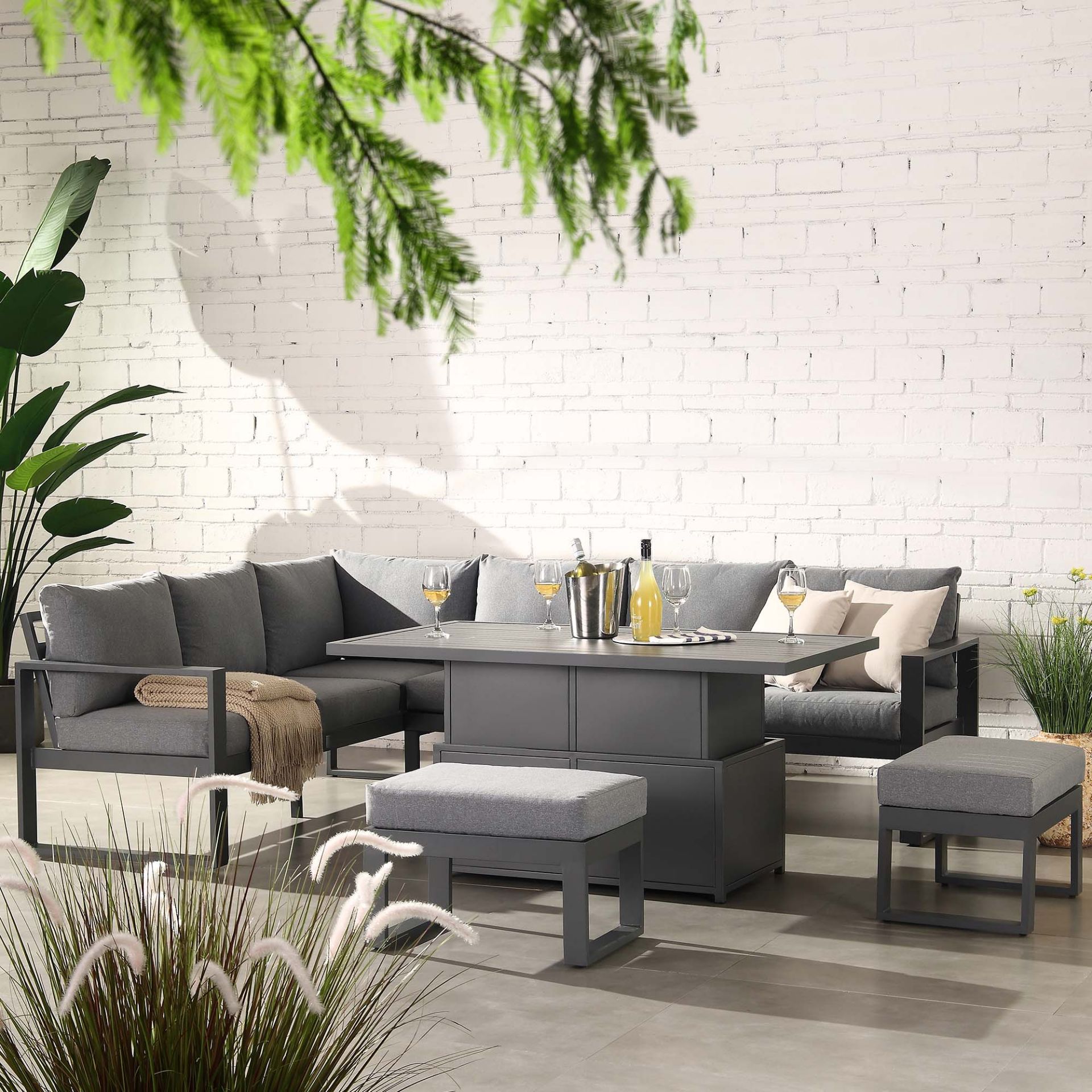 Albany Aluminium Large Corner Casual Dining Set with Rising Table, Grey. - R9. RRP £1,599.00.