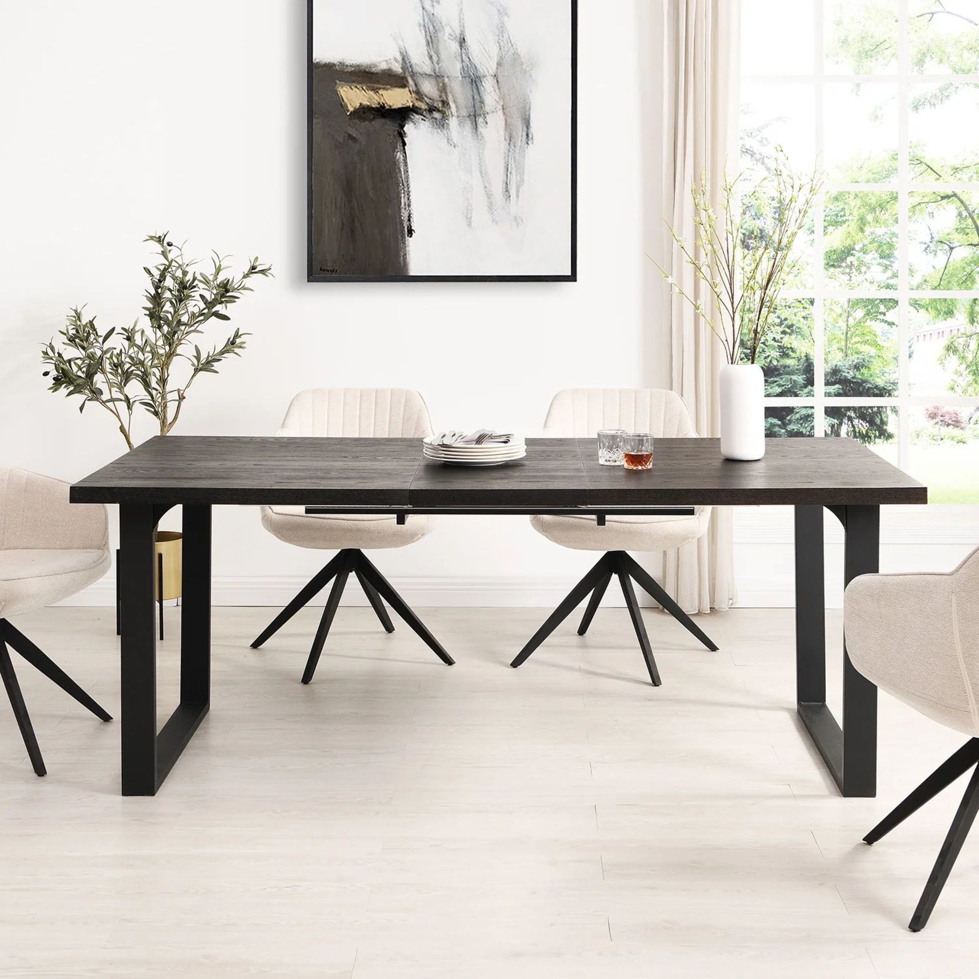 BERN 6-8 Seater Dark Oak Extending Dining Table with Metal Legs. - R19.5. RRP £439.99. The table top - Image 2 of 2