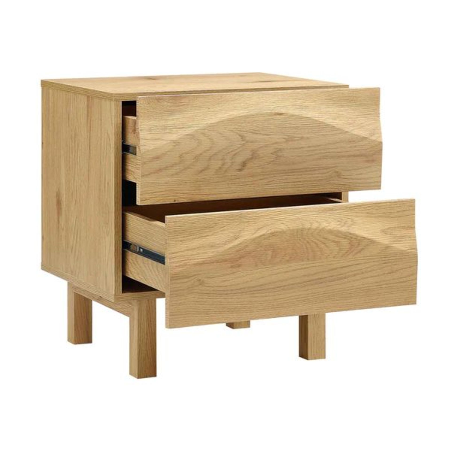 Moriko 2 Drawer Bedside Table. - R19.6. The unique sculptural facade features flowing waves across - Image 2 of 2