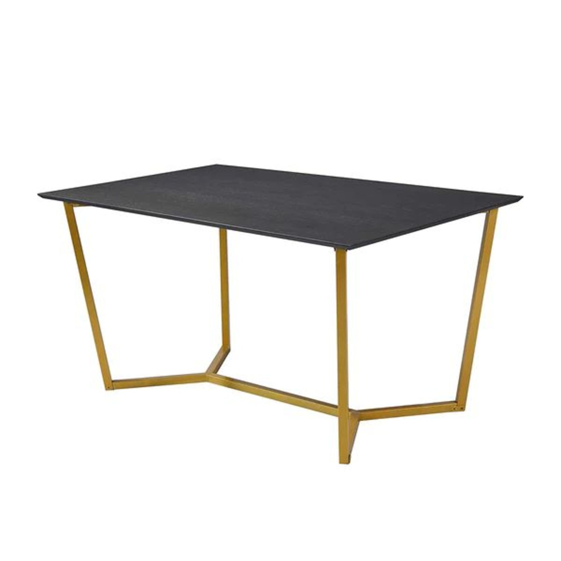SIERRE 6 Seater Dark Oak Dining Table with Geometric Metal Legs. - R19.6. RRP £399.99. Golden colour - Image 2 of 2