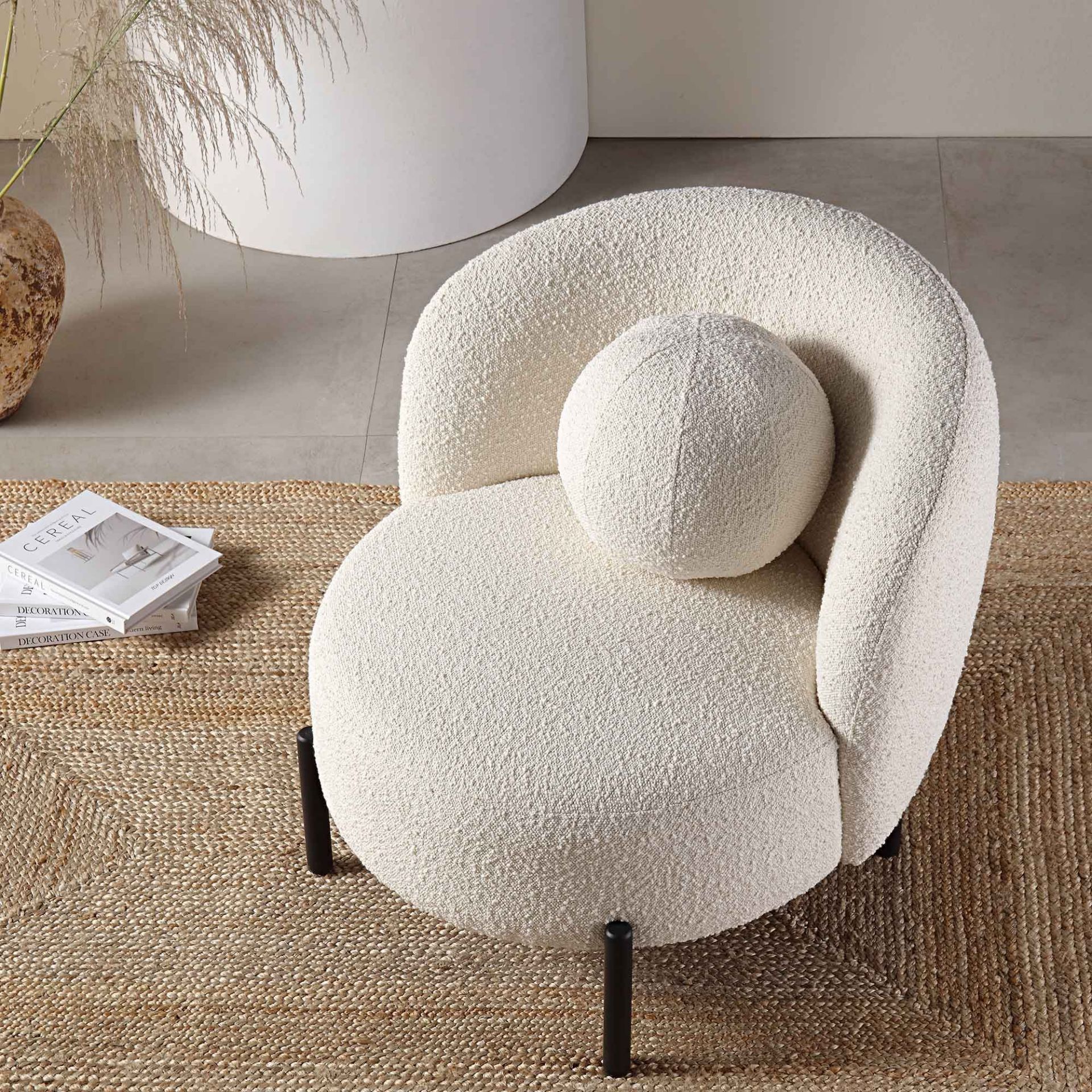 Amboise Armchair with Ball Cushion, Ecru Boucle. - R19.6. RRP £329.99. The Amboise armchair embraces - Image 2 of 2