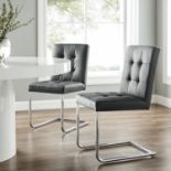 Keyston Set of 2 Dark Grey PU Leather Upholstered Dining Chairs with Chrome Legs. - R19.5. RRP £