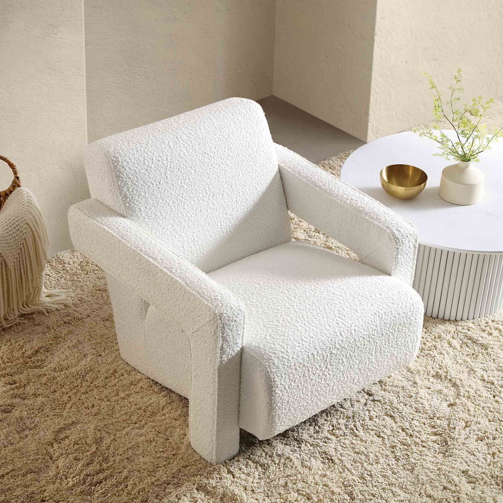 Brompton Sculptural Armchair, White Boucle. - R19.6. RRP £349.99. The chair is upholstered with - Image 2 of 2