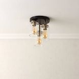 Edinburgh Matt Glass & steel Black Antique brass effect 3 Lamp Ceiling Light. - P6.