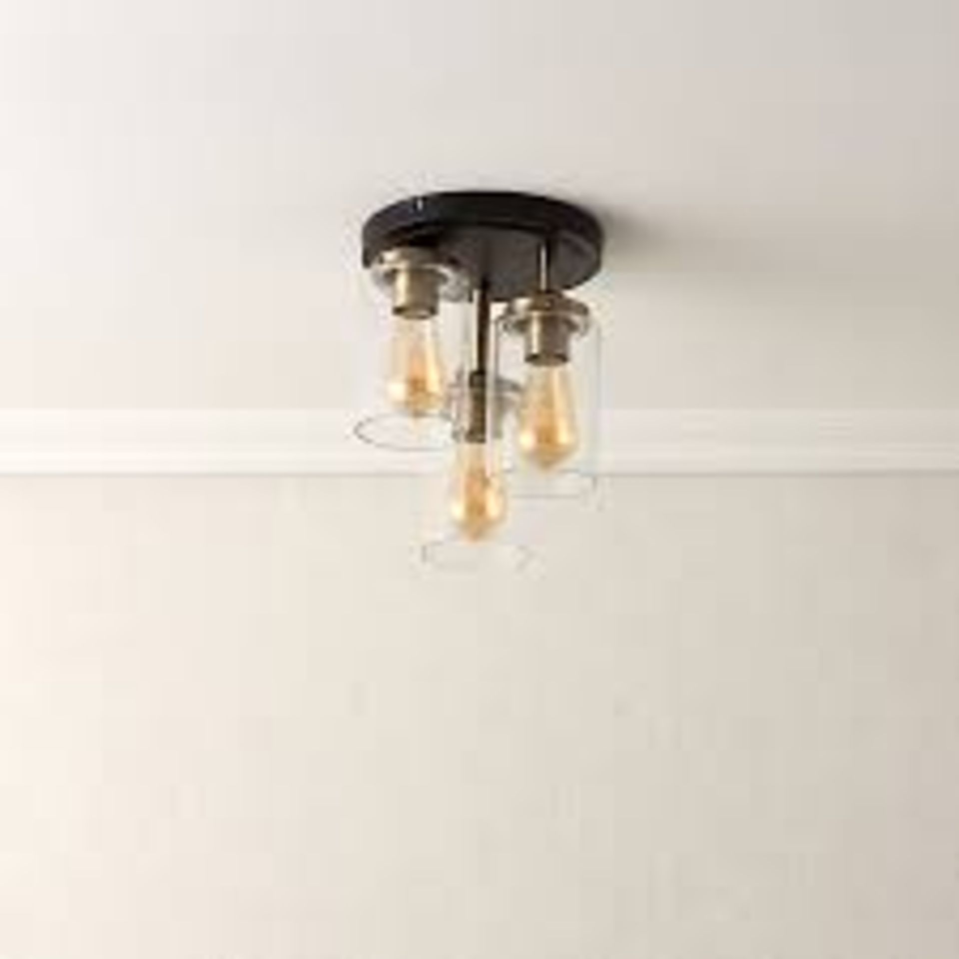 Edinburgh Matt Glass & steel Black Antique brass effect 3 Lamp Ceiling Light. - P6.