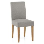 PALLET TO CONTAIN 16 X BRAND NEW DAWSON UPHOLSTERED CHAIR WITH OAK LEGS IN SUEDE LOOK SILVER FABRIC.