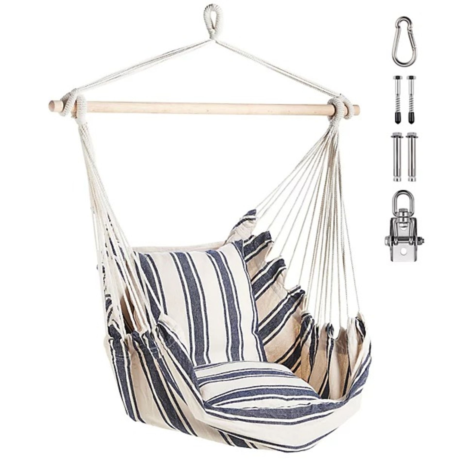 Hanging Chair, Blue and White Striped Garden Hammock Chair Swing Seat - ER37