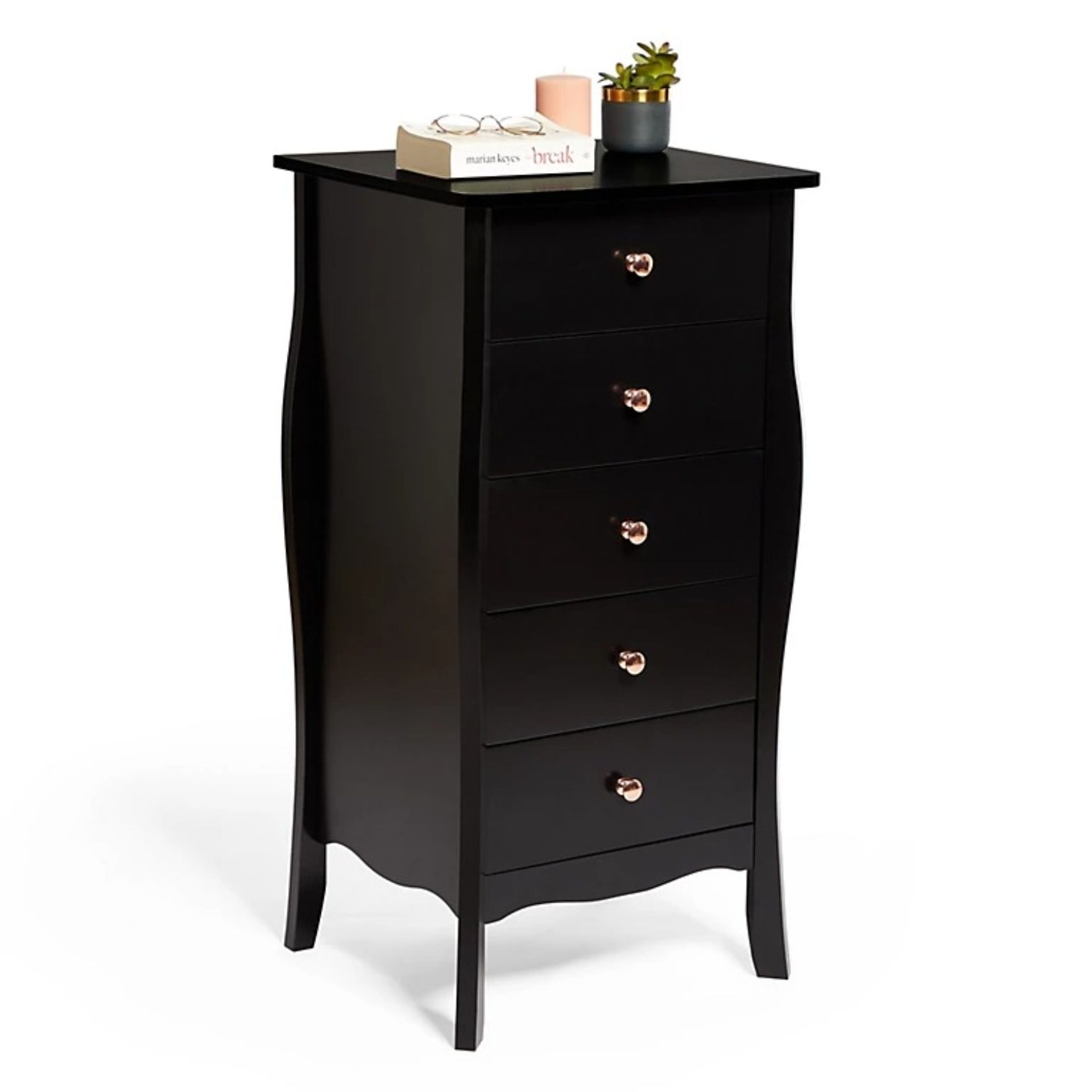 Black 5 Drawer Narrow Chest of Drawers, Tallboy Dresser Clothes Cabinet - ER36