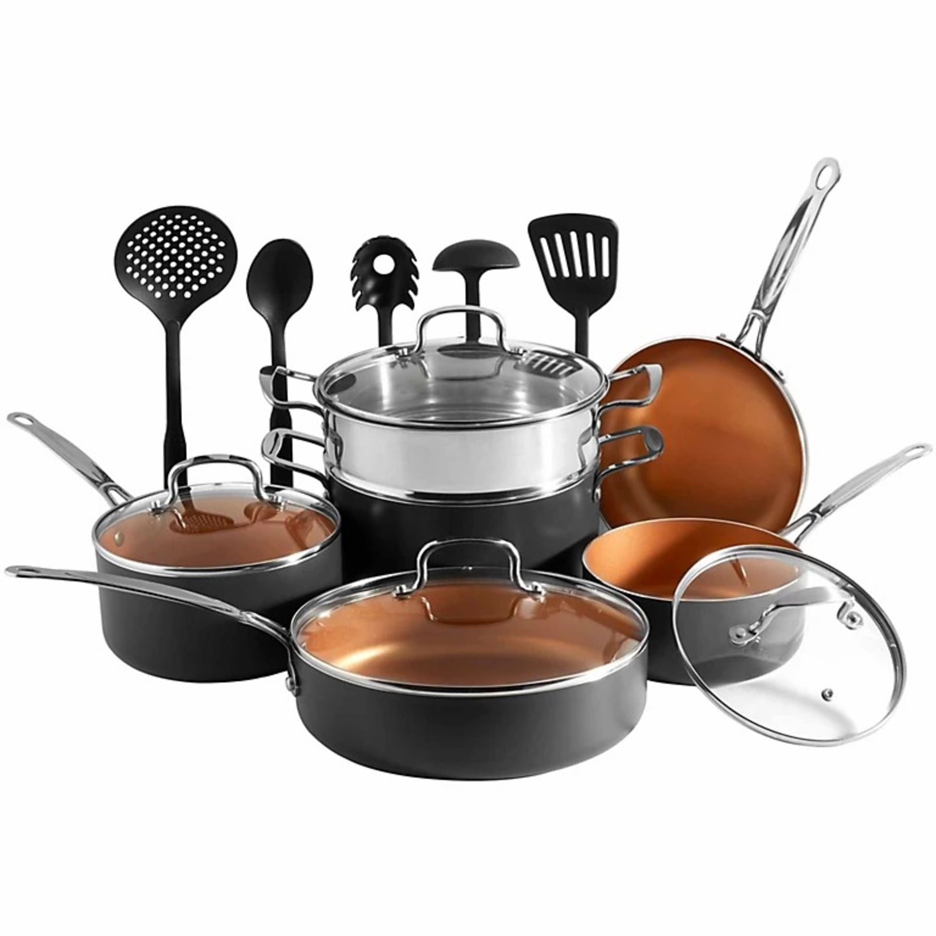Pots & Pans Set, 11Pc Induction Safe, Non-Stick Saucepan & Frying Pans with Kitchen Utensils - ER37