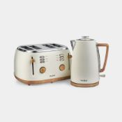 Fika Cream & Wood 4 Slice Kettle & Toaster Set - ER37
