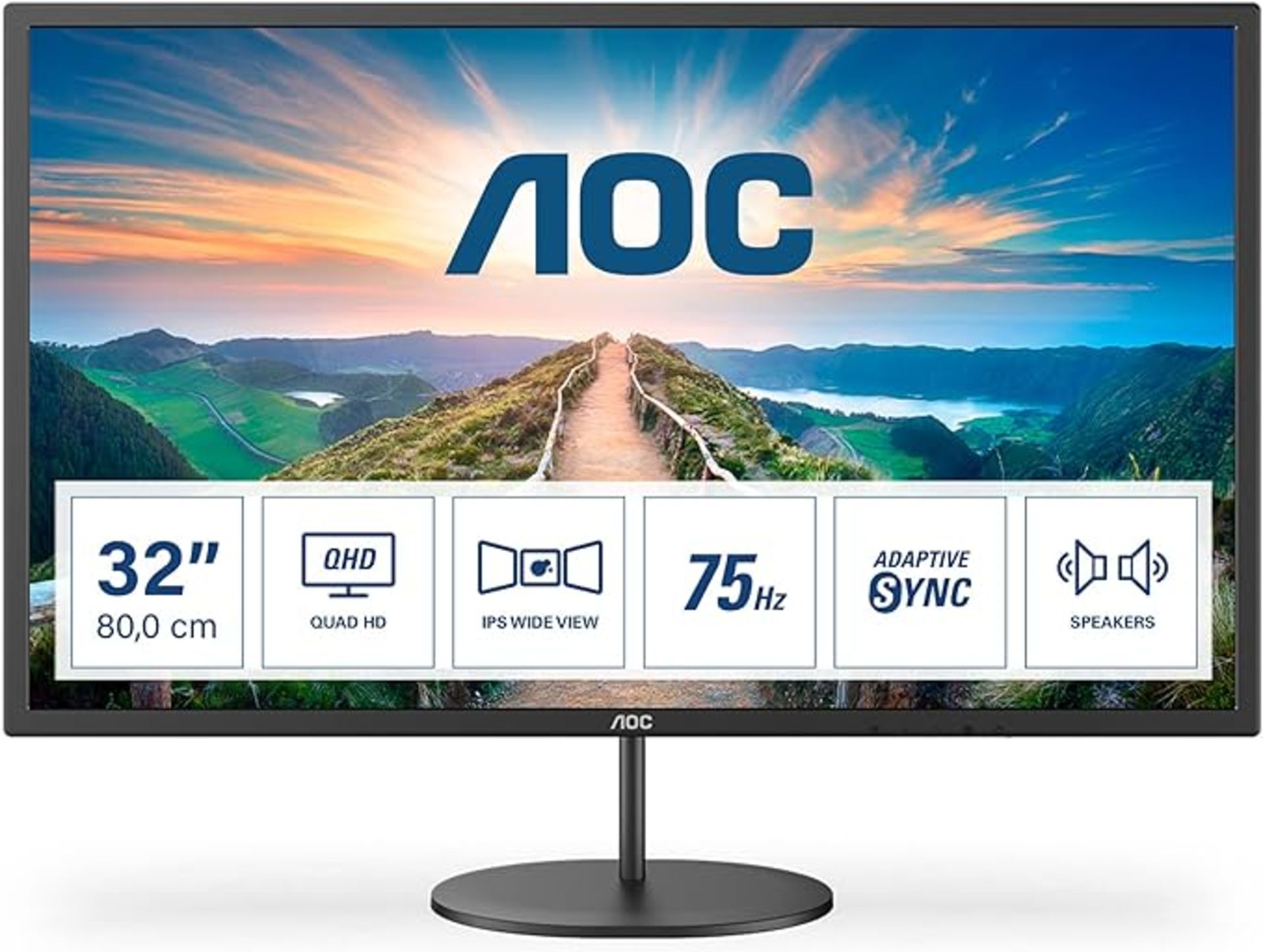 AOC Q32V4 - 32 inch QHD Monitor, 75Hz, 4ms, IPS, Adaptive Sync , speakers , FlickerFree (