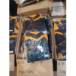 23 x Premium Sports Rugby Tops in Assorted Sizes in Navy/Orange- R14. RRP £19.55 each.