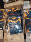 23 x Premium Sports Rugby Tops in Assorted Sizes in Navy/Orange- R14. RRP £19.55 each.
