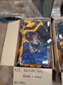 18 x Premium Sports Rugby Tops in Assorted Sizes in Navy/Orange & Royal Blue- R14. RRP £19.55 each.