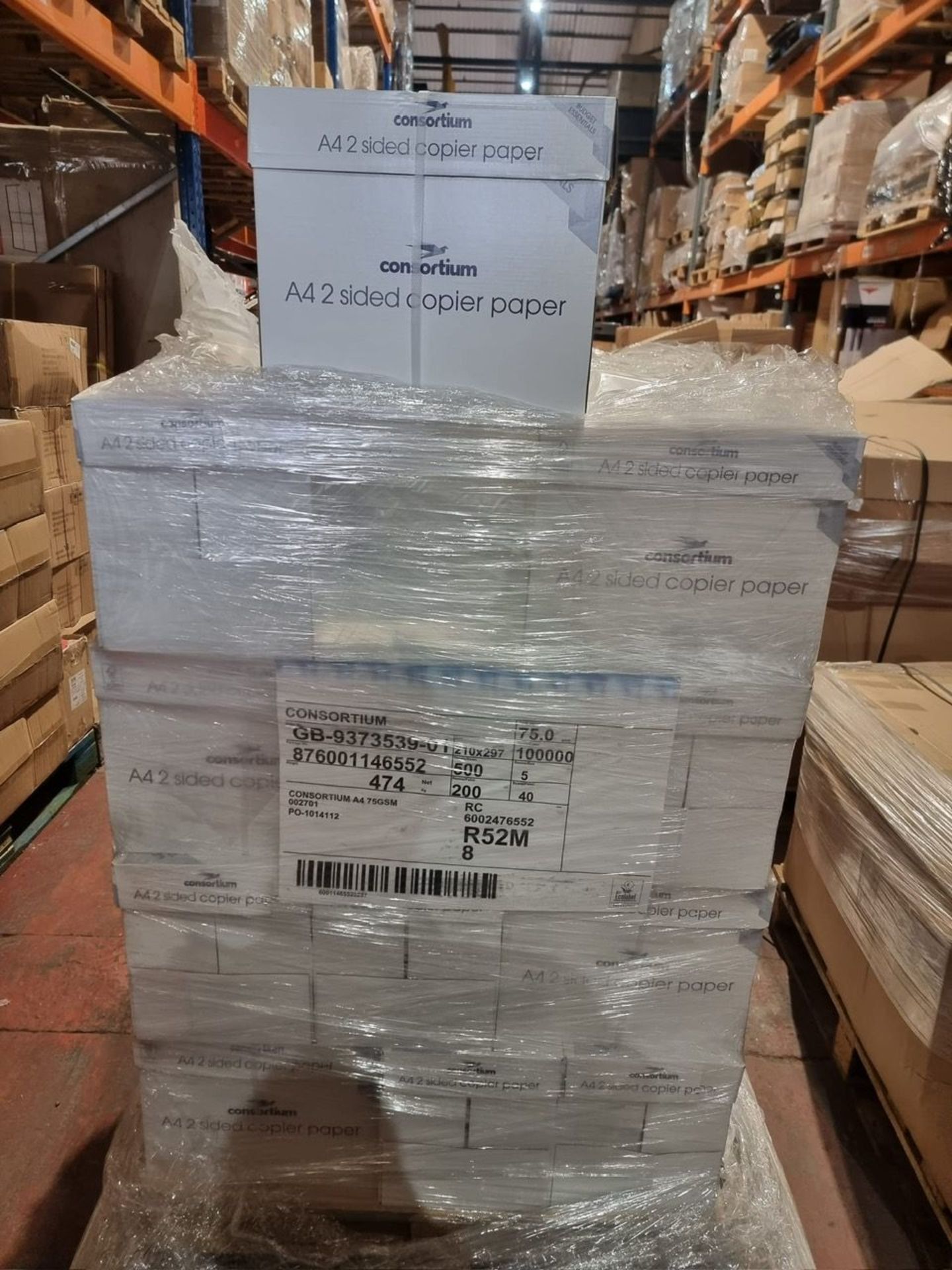 PALLET TO CONTAIN 400 x New Reems of 500 75GSM Consortium A4 Double Sided Copier Paper - Bild 2 aus 2