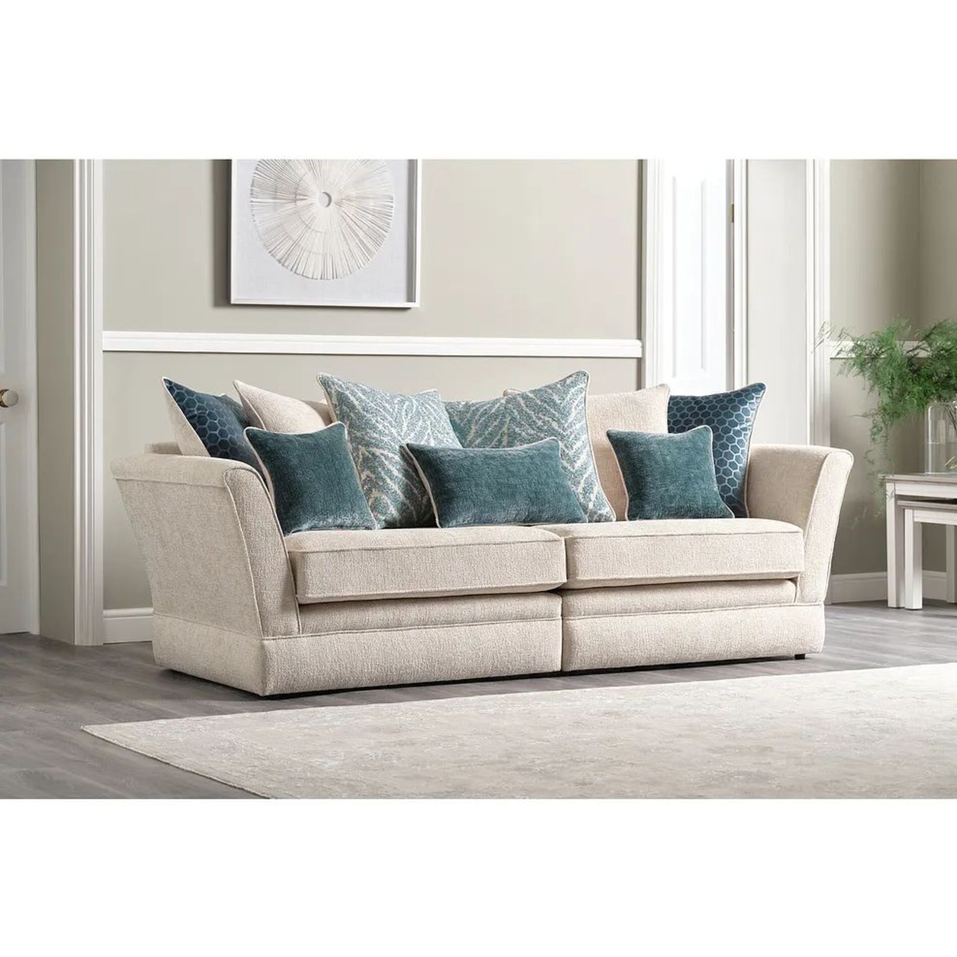 BRAND NEW CARRINGTON 4 Seater Pillow Back Split Sofa - NATURAL FABRIC. RRP £1149. Bring a modern - Image 8 of 8