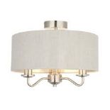 GoodHome Traditional Fabric & metal Nickel effect 3 Lamp Ceiling light. - ER50.