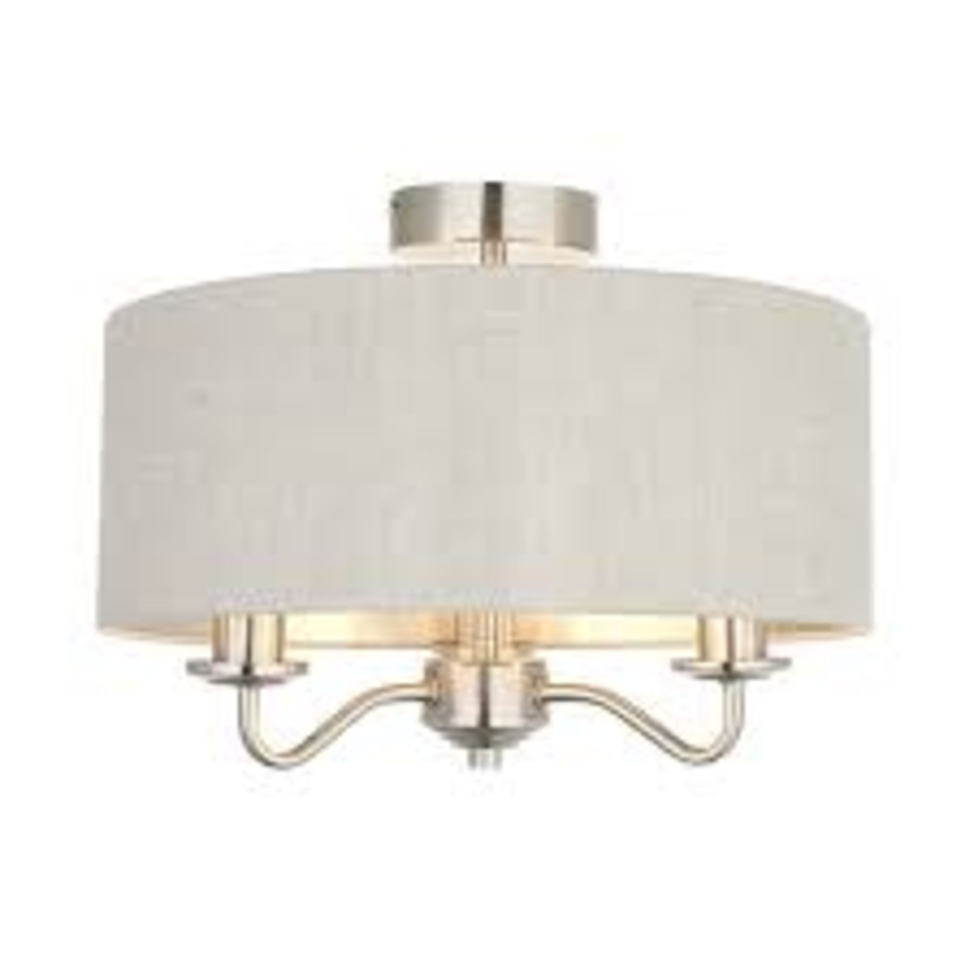 GoodHome Traditional Fabric & metal Nickel effect 3 Lamp Ceiling light. - ER50.