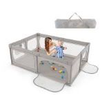 8-Panel Baby Playpen with Zipper Door and Storage Bag-. - ER48