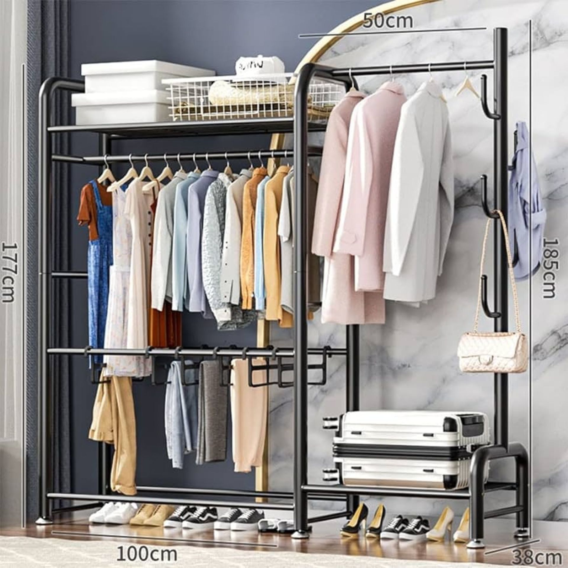 Metal Coat Rack Stand, Large Clothes Rail Clothing Rack Stand with Lower Storage Shelf - ER51 *