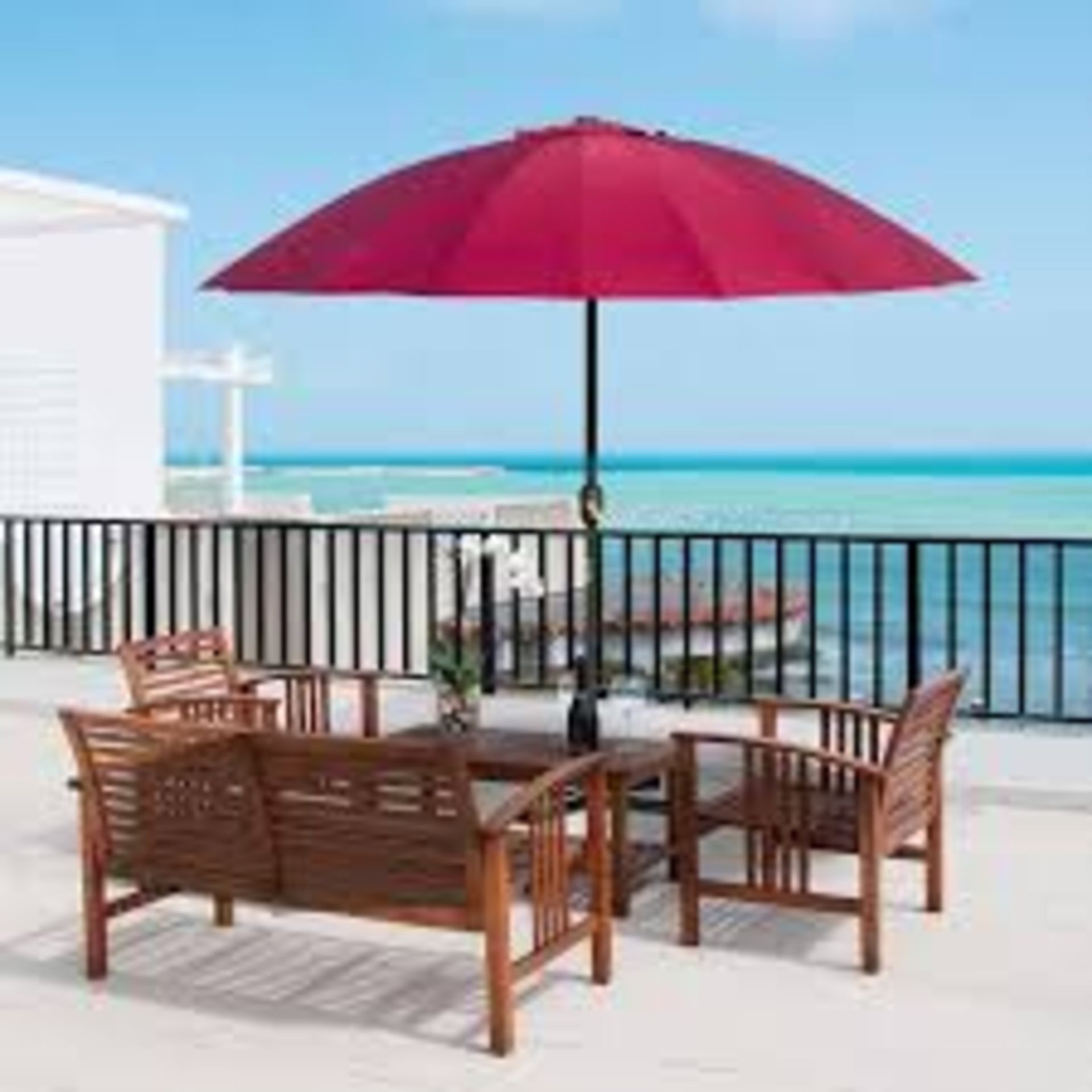 Outsunny 2.4m Round Curved Adjustable Parasol Outdoor - Red. - ER48