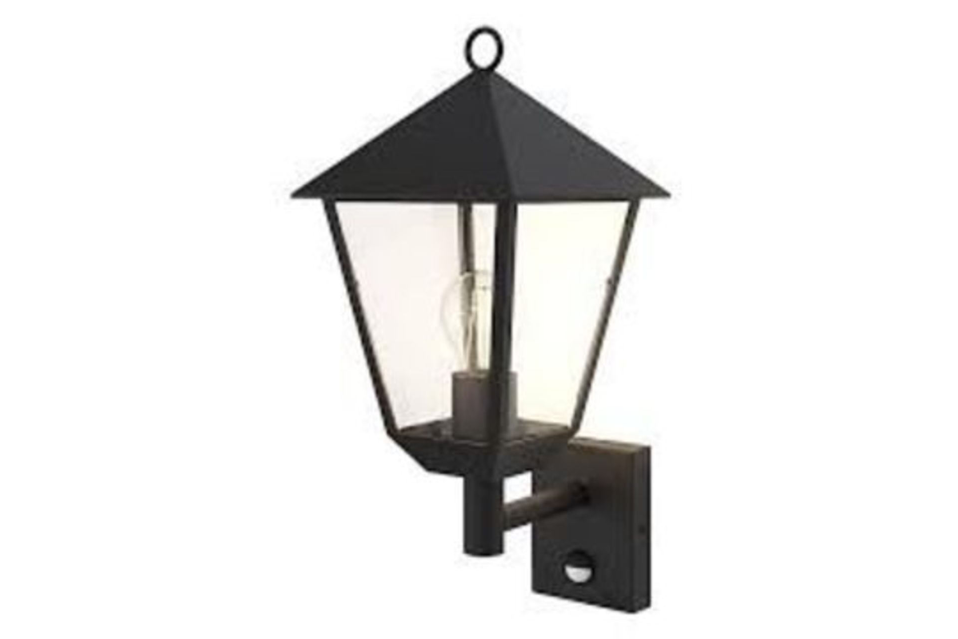 GoodHome Fixed Matt Black PIR Motion sensor Outdoor Lantern. -ER52