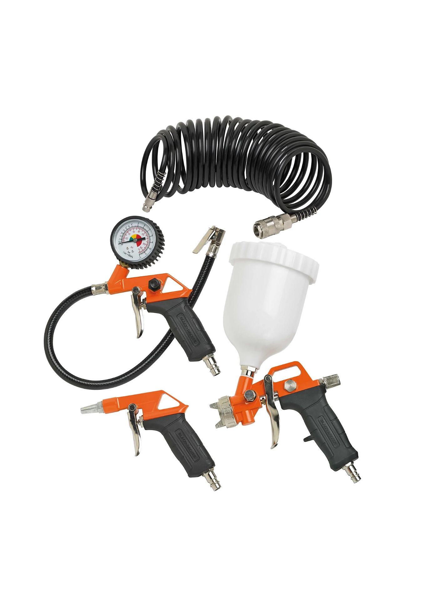 4 X Brand New Black + Decker 4 Piece Air Tool Kit, Air Dusting Gun Inflating Gun 5m Spiral Hose - Bild 6 aus 7