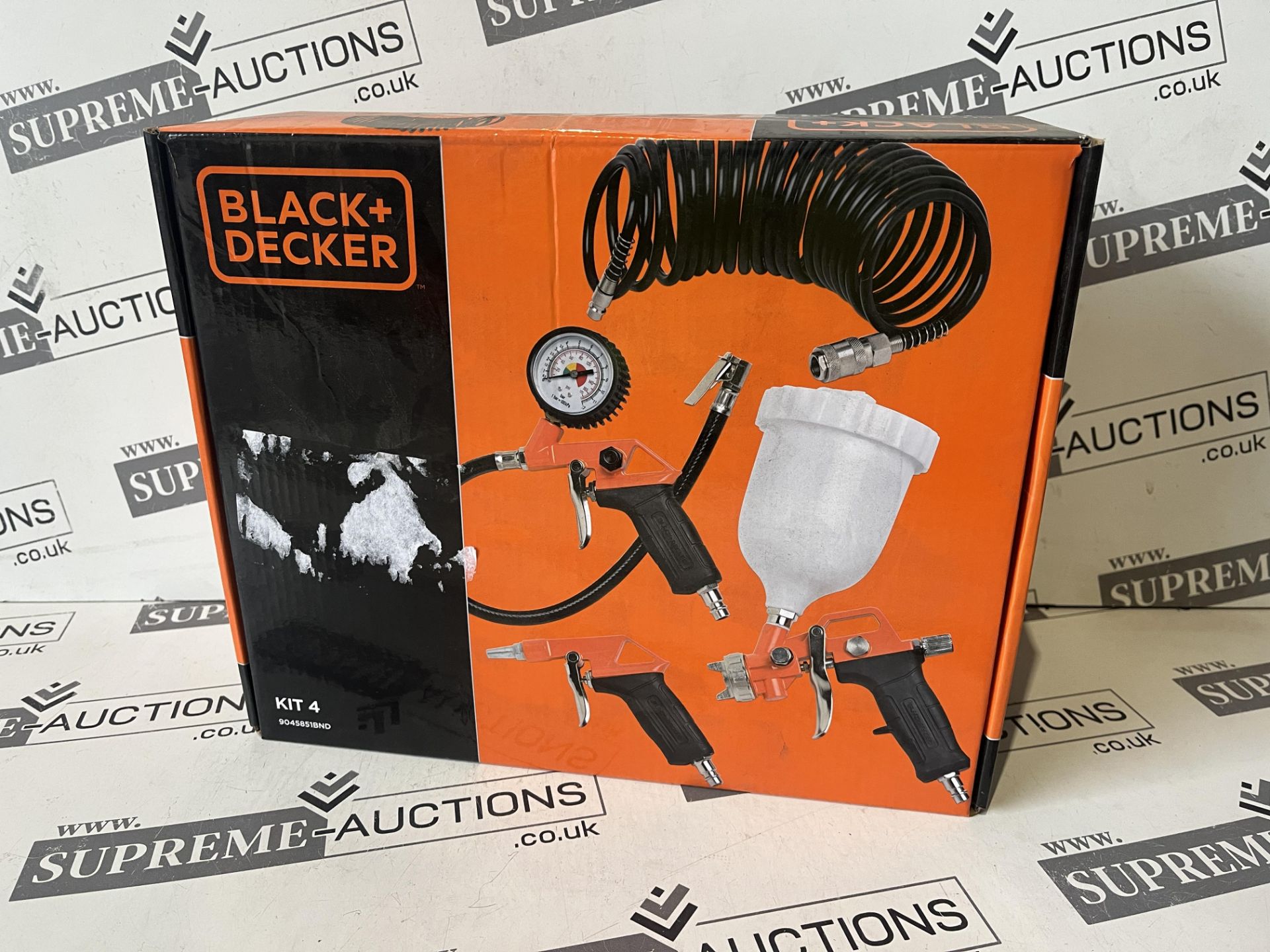 4 X Brand New Black + Decker 4 Piece Air Tool Kit, Air Dusting Gun Inflating Gun 5m Spiral Hose - Image 7 of 7