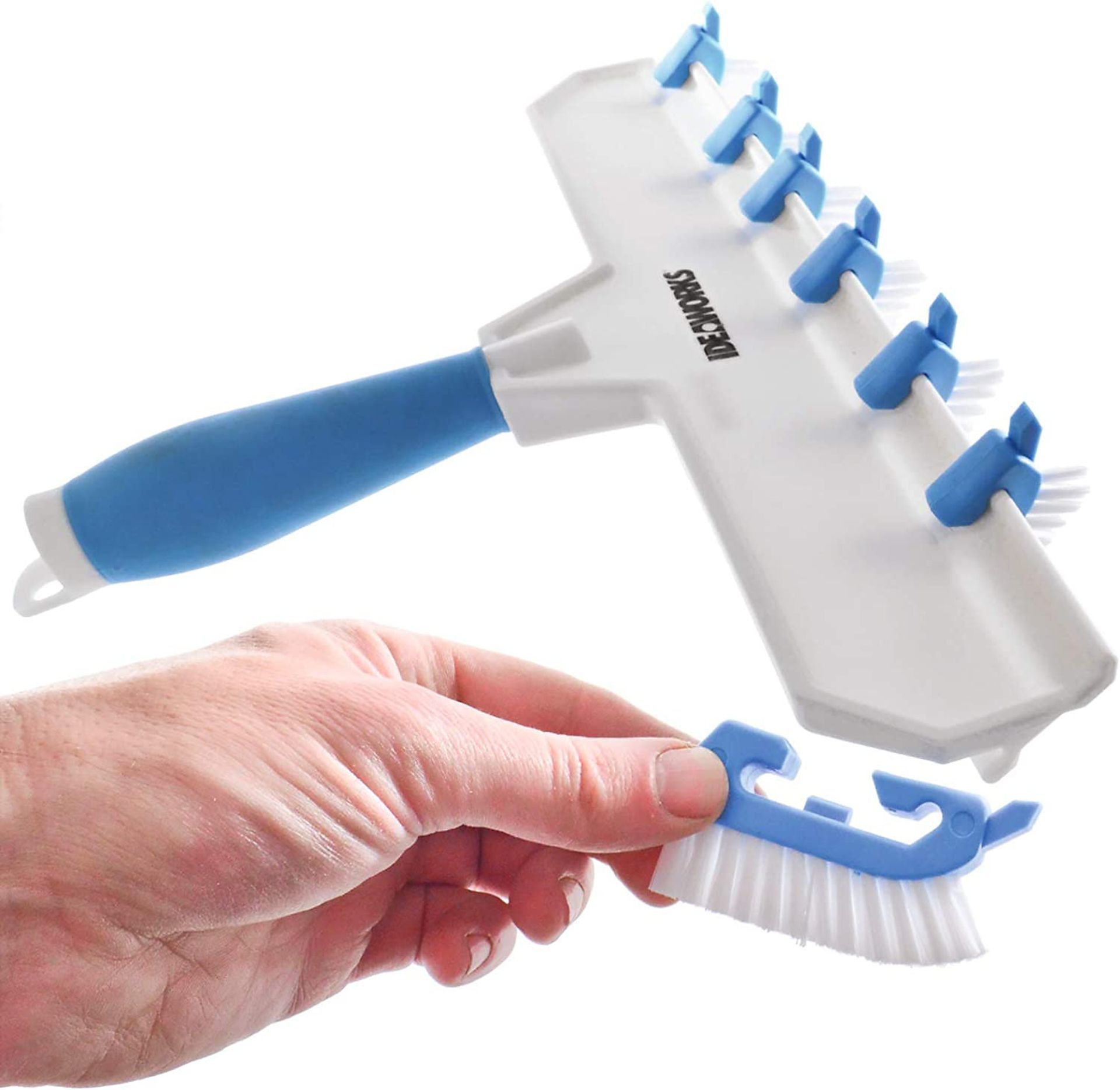 10 X BRAND NEW ADJUSTABLE HANDHELD GROUT CLEANING TOOLWITH SOFT GRIP HANDLE AND 8 MINI BRUSH HEADS