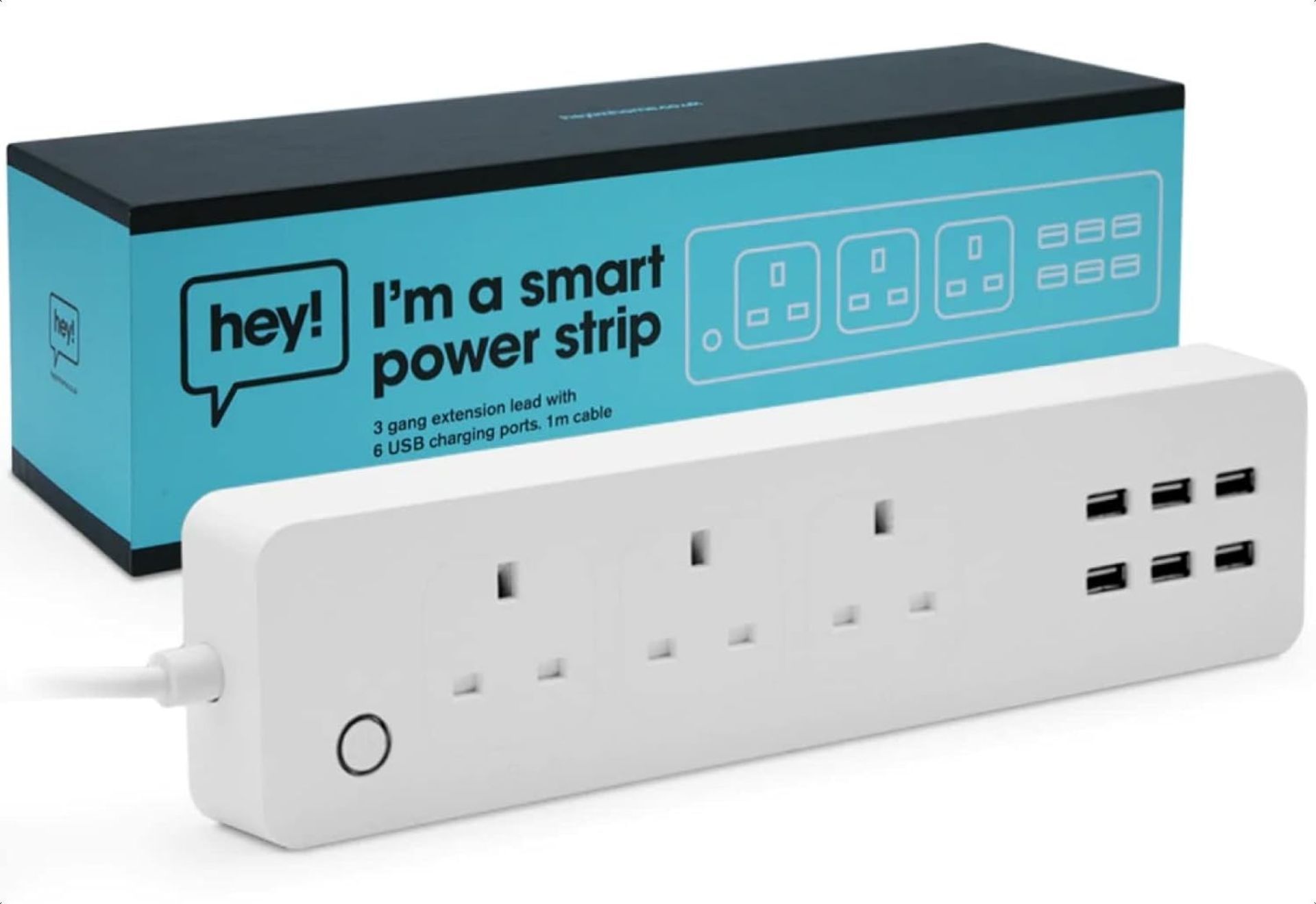 2x NEW & BOXED HEY! SMART Power Strip with USB Slots 1.5 Metre. RRP £39.99 EACH. Smart Power Strip