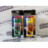 36 X NEW PACKAGED MAJOR FLAME ELECTRONIC RE-FILLABLE GIANT LIGHTERS IN ASSORTED DESIGNS/COLOURS. (