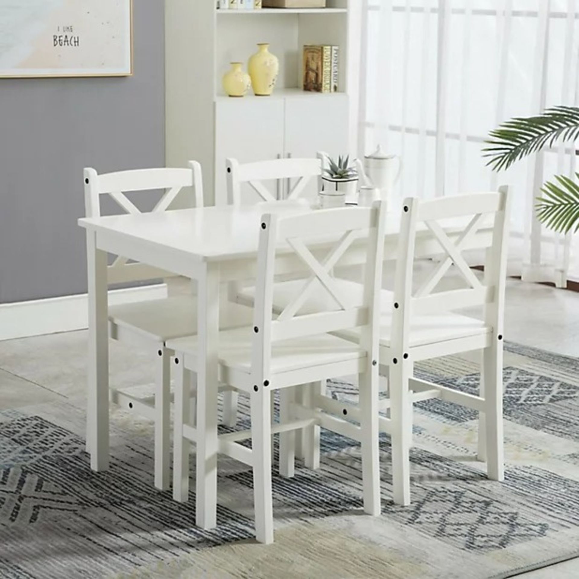Solid Wooden Kitchen Dining Table and 4 Chairs Set White by MCC - ER41