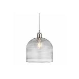 Nielsen Campelli Large Industrial Satin Silver Dome Pendant Light with Clear Glass, Mottled Shade. -