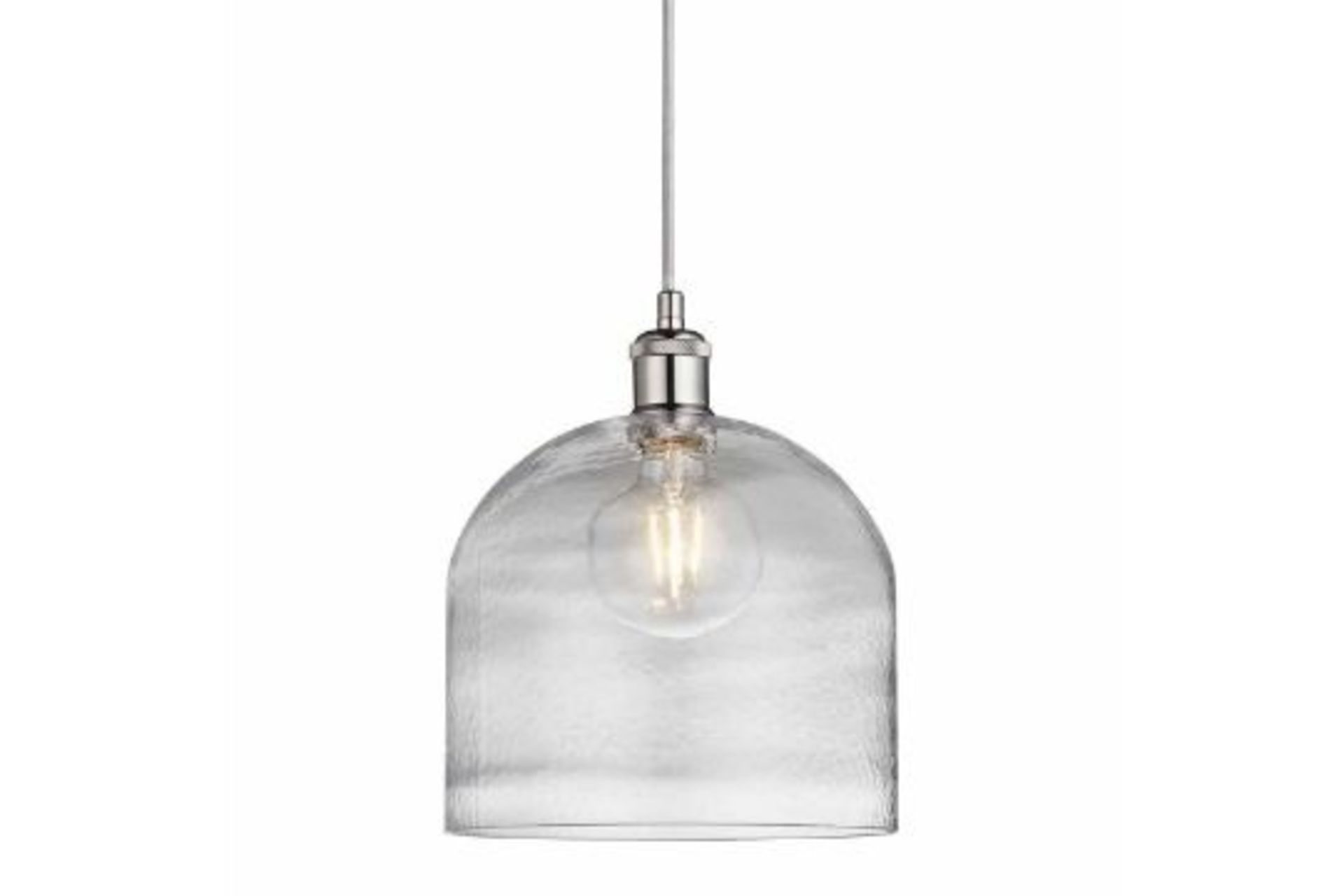 Nielsen Campelli Large Industrial Satin Silver Dome Pendant Light with Clear Glass, Mottled Shade. -