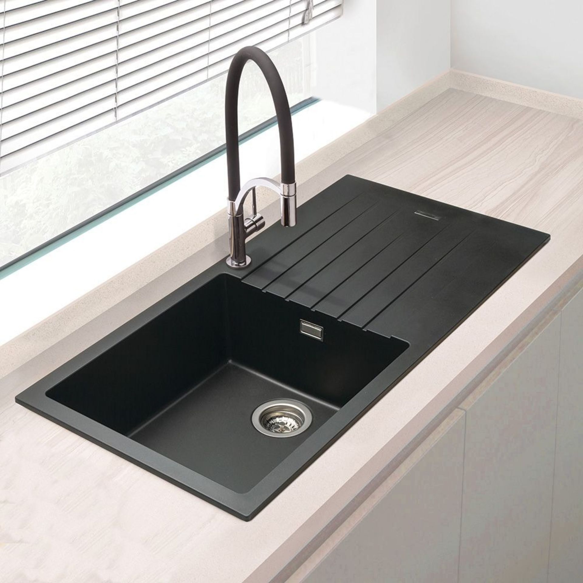 Bluci Turano Single Bowl Black Granite Effect Kitchen Sink - ER42