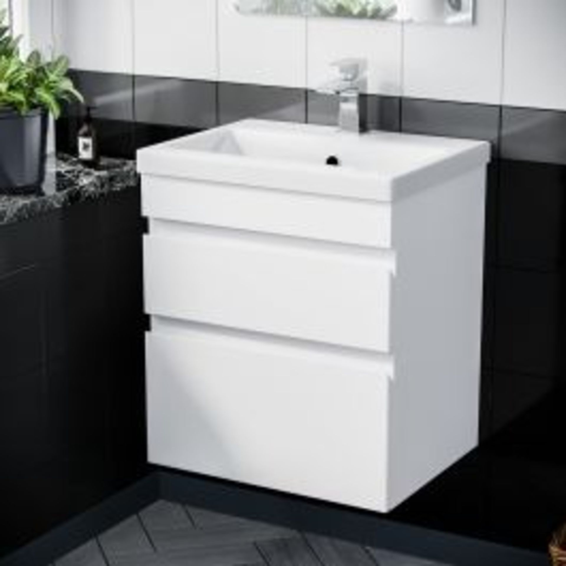 Hardie 600mm 2 Drawer White Wall Hung Vanity Cabinet - ER44