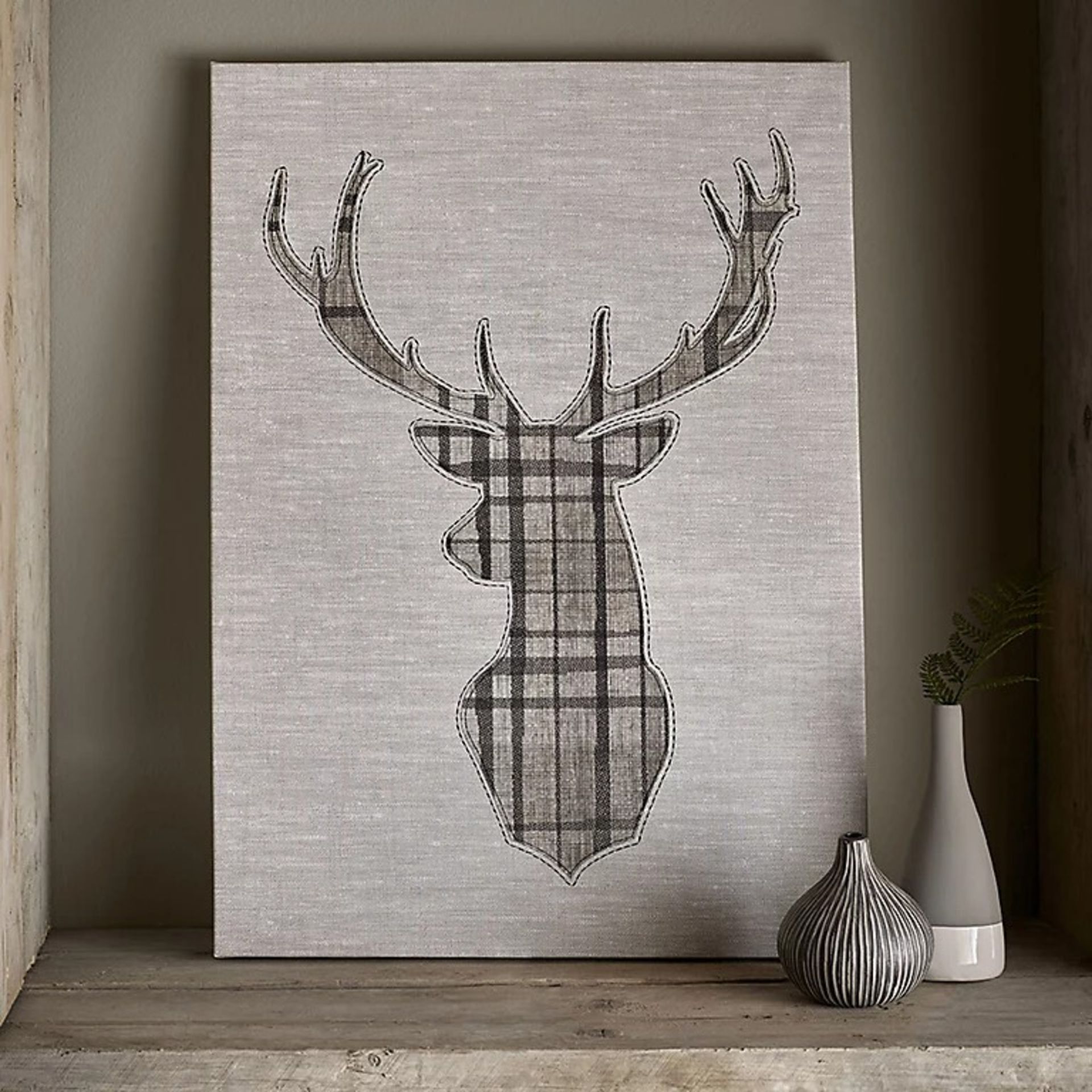 Tartan Stag Printed Canvas Stitched Wall Art - ER45