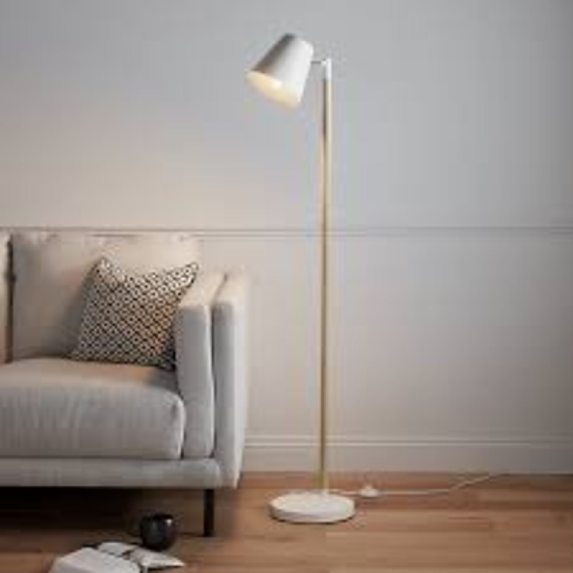 GoodHome Mulanje Industrial Matt White Wood effect Floor light - ER44