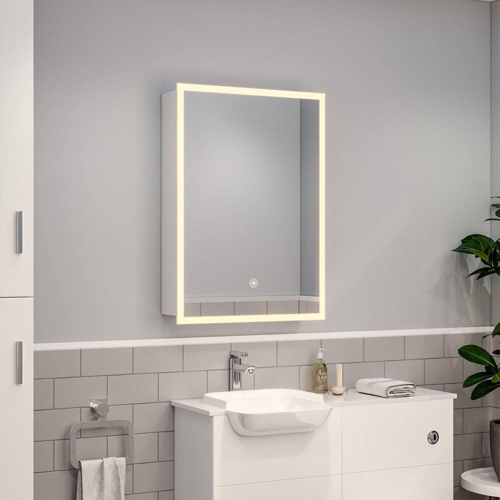 70cm Height Modern Rectangular LED Bathroom Mirror With Wall Mount Cabinet - ER41