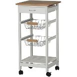 URBNLIVING 3 Tier Portable Oasis Bamboo Top MDF Kitchen Trolley Drawer Shelf Cart on Wheels - ER41