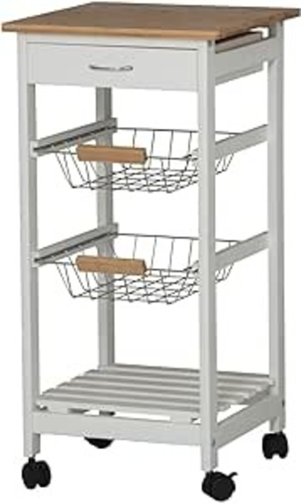 URBNLIVING 3 Tier Portable Oasis Bamboo Top MDF Kitchen Trolley Drawer Shelf Cart on Wheels - ER41