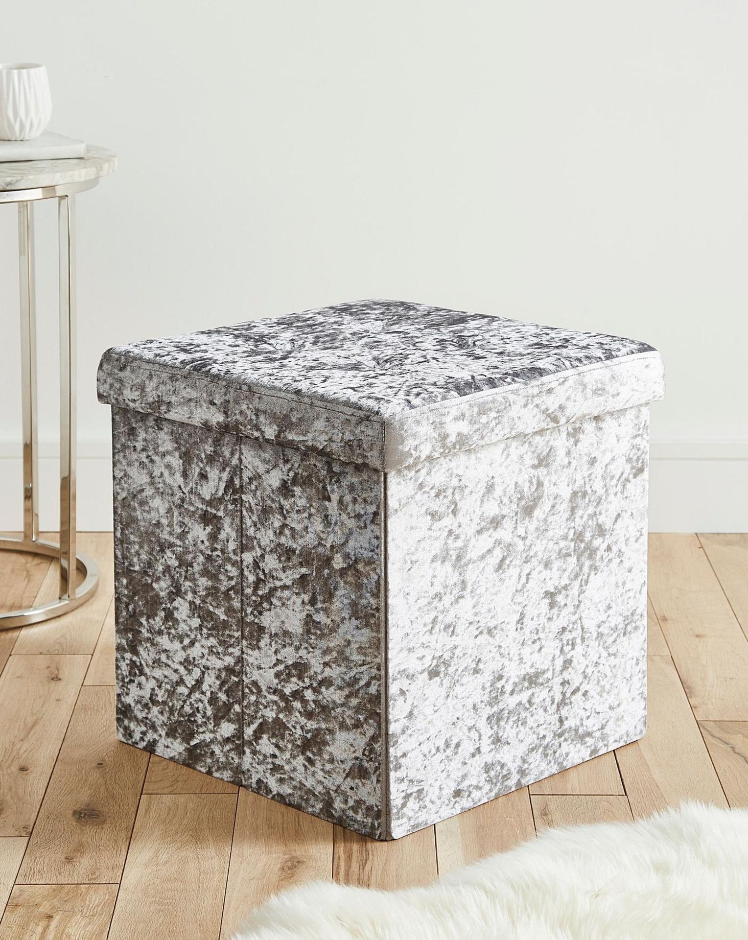 Crushed Velvet Storage Ottoman | Home Essentials - ER41