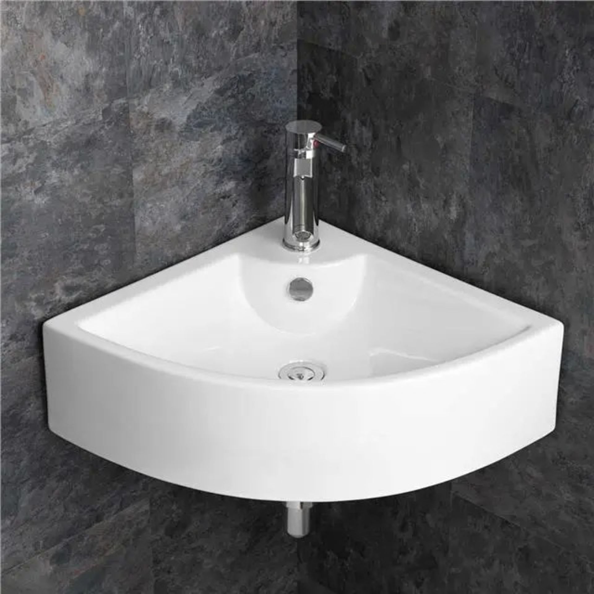 Large Corner Sink Wide Bathroom Basin Wall Hung in White Ceramic - ER42