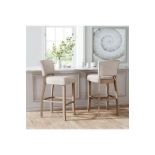 Set of 2 Beige Linen Bar Stools Dining Chair With Back Footrest - ER45