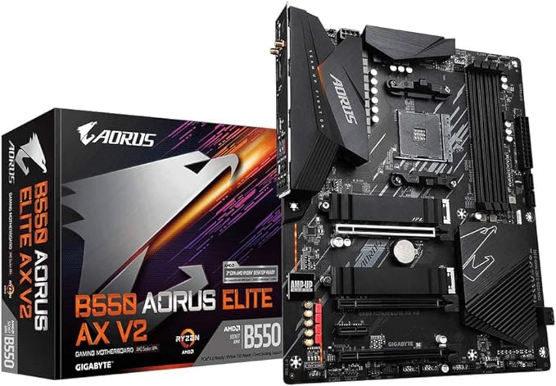 Gigabyte B550 AORUS ELITE AX V2 Motherboard - BW. Supports AMD Ryzen 5000 Series AM4 CPUs, 12+2