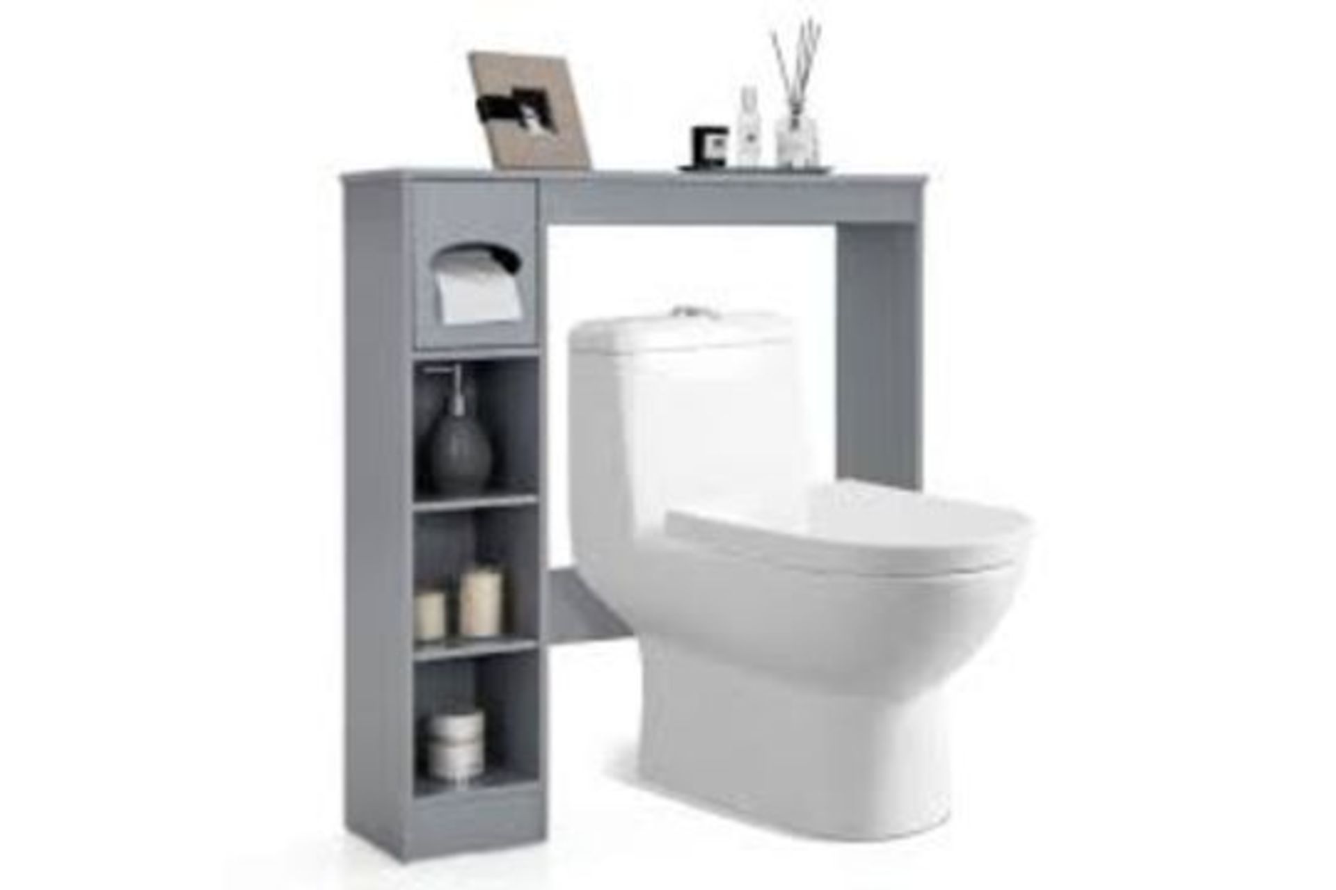 Freestanding Bathroom Space Saver with Toilet Paper Holder. - R14.16.. Featuring a unique over-the-