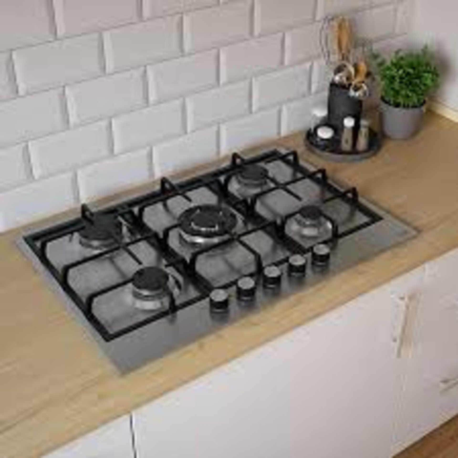 Cooke & Lewis CLGASUIT5 5 Burner Stainless Steel Gas Hob. - S2.