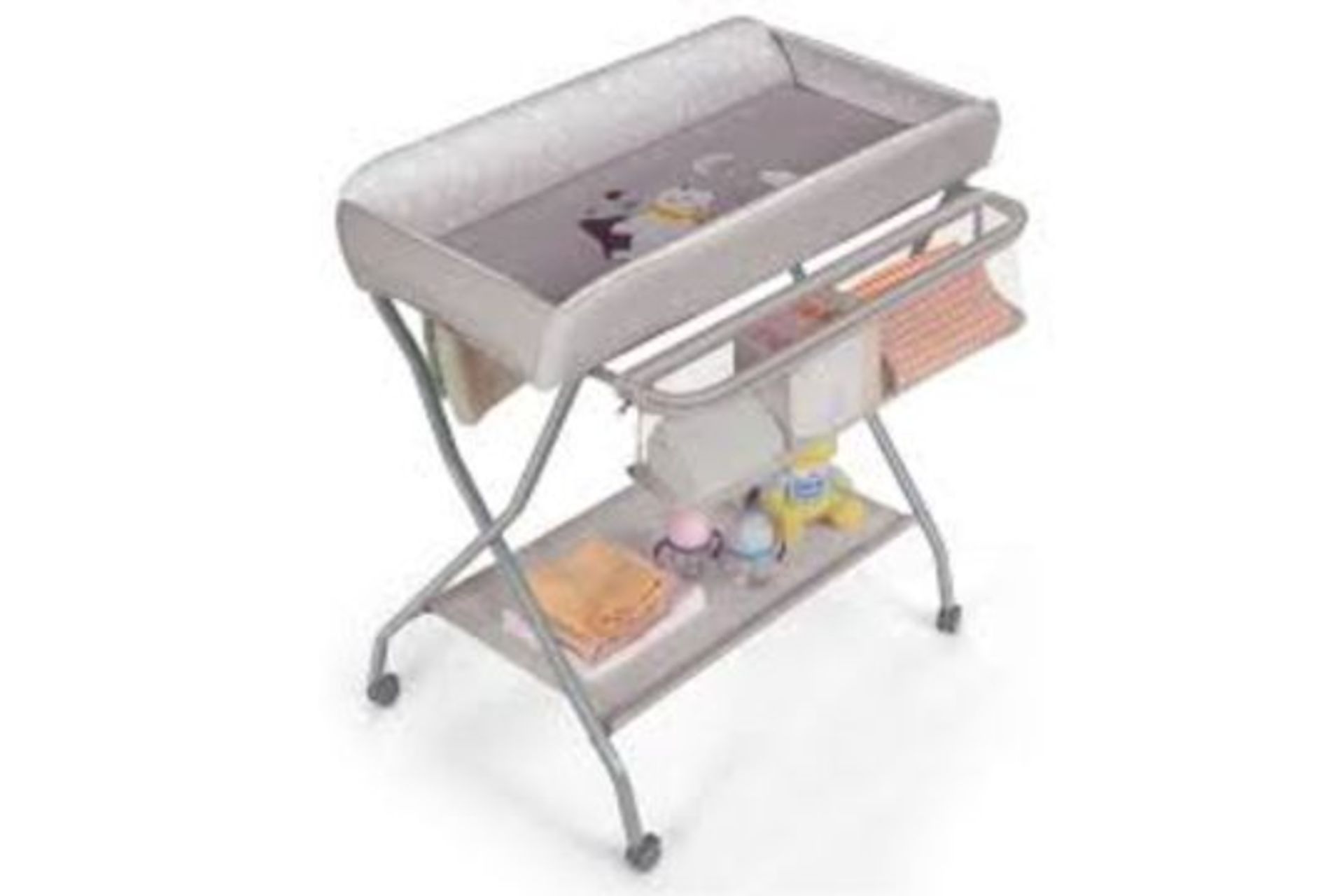 Rolling Baby Changing Table with Large Storage Basket. - R14.14. The changing table cares for the