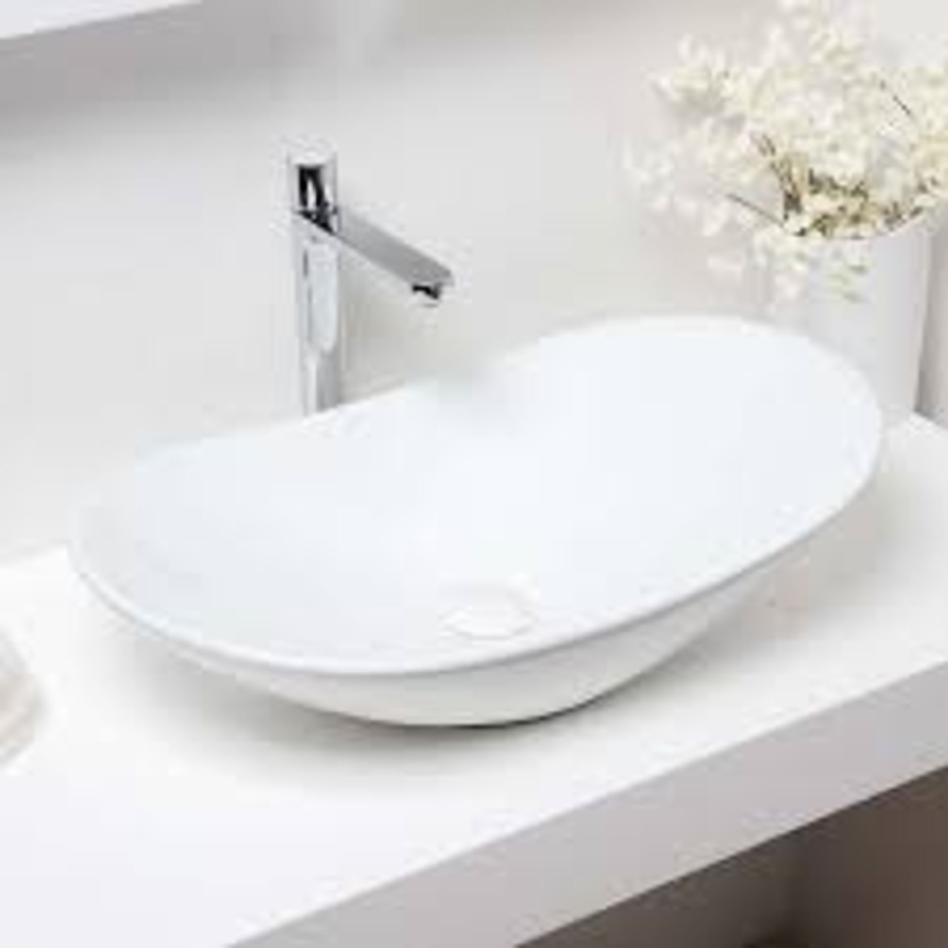White Ceramic Oval Countertop Bathroom Wash Basin Sink. - PW.