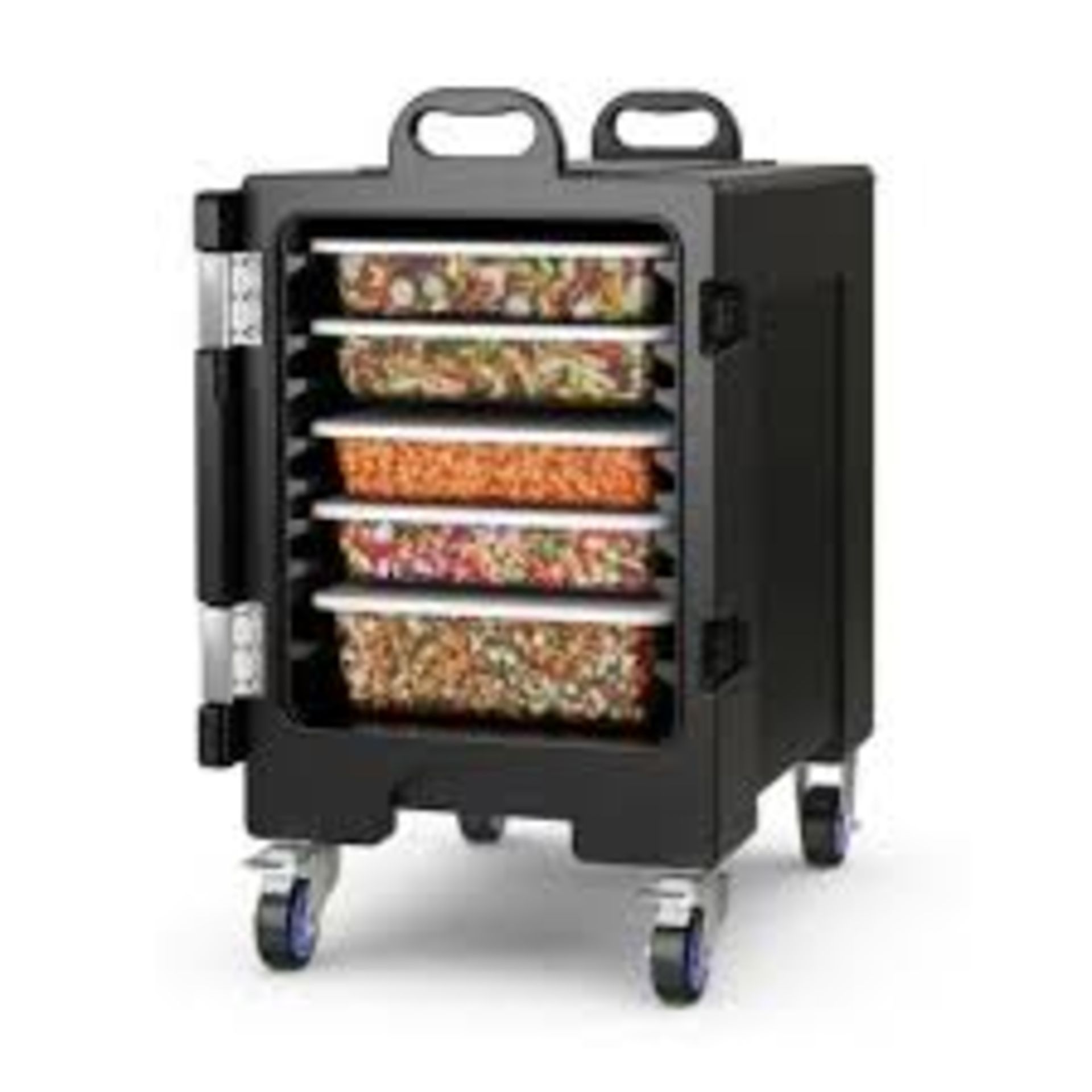 Insulated Food Pan Carrier End-Loading Food Warmer with Wheels. - R14.13.